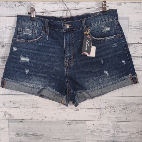 Mid Rise Distressed Front Roll Cuff Shorts 12 by Anvain - Picture 3 of 11